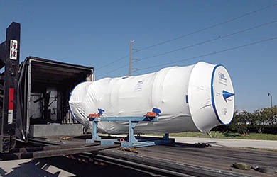 Aircraft engine on truck bed